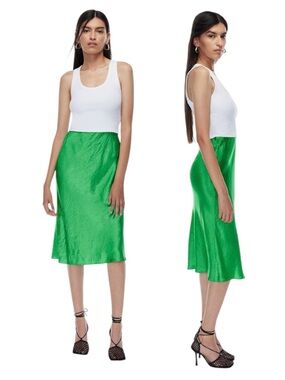Aritzia Babaton Satin Slip Midi Skirt in Bright Green Size 00